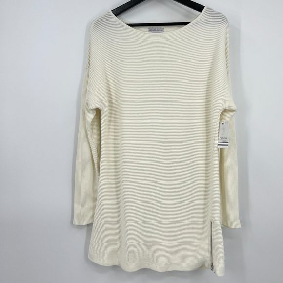 Women's Cream Sweater Size Med Ribbed Dressy - Picture 9 of 10